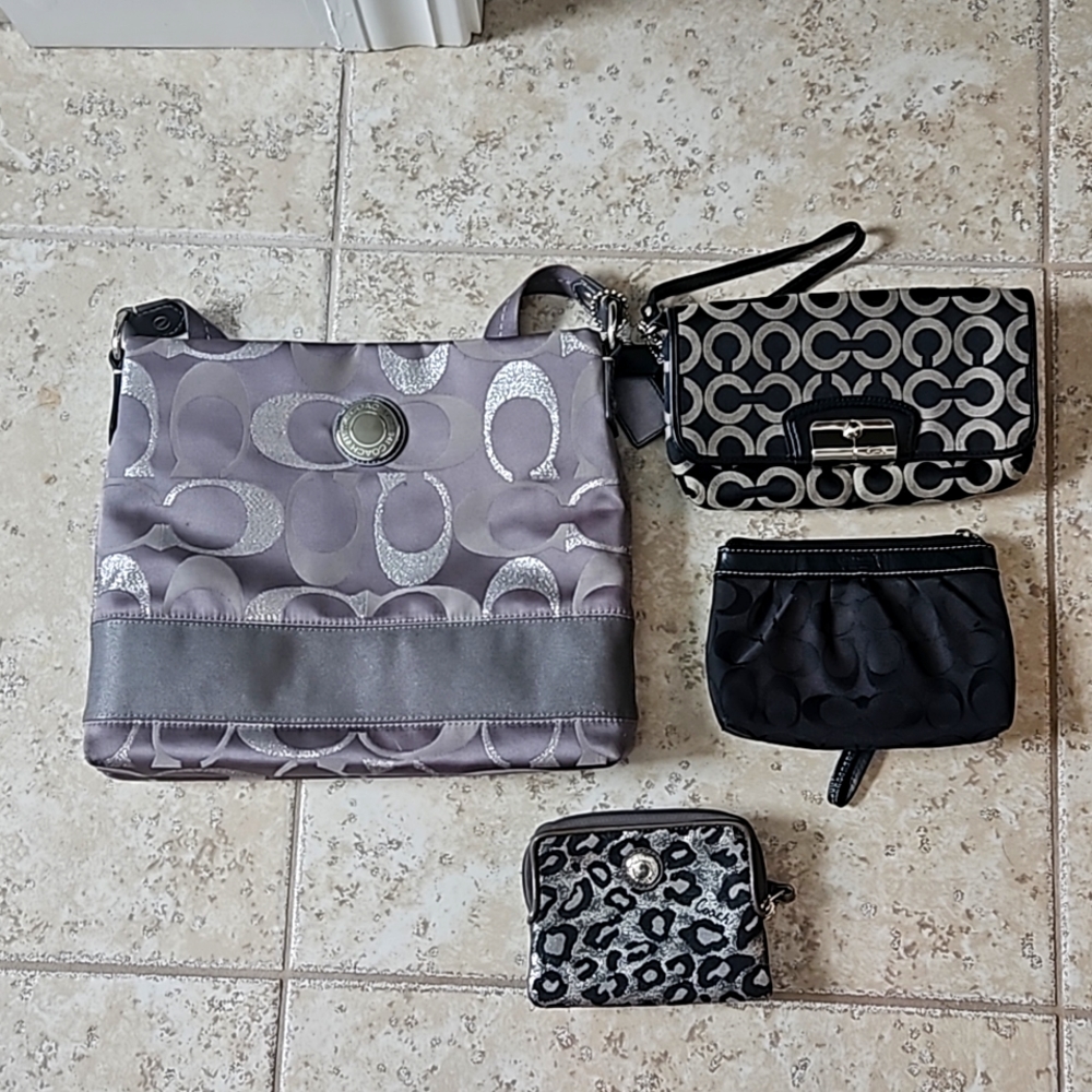 Coach purse and 3 wristlets